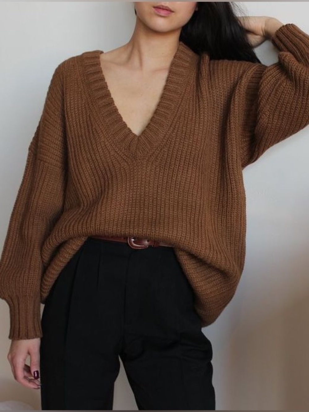 First Rite Long V Sweater 100% Alpaca in Ginger Camel Tan Size M